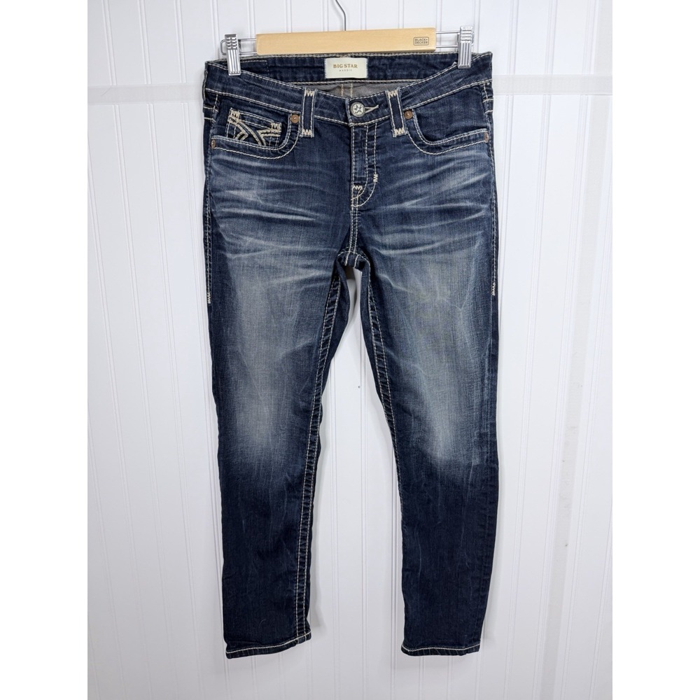 Big Star Maddie Skinny Jeans Women's 27 Low Rise Dark Wash Thick Stitch Western
